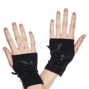 NIB NWT FINGERLESS‎ GLOVES BLACK ONE SIZE FITS MOST BOWS